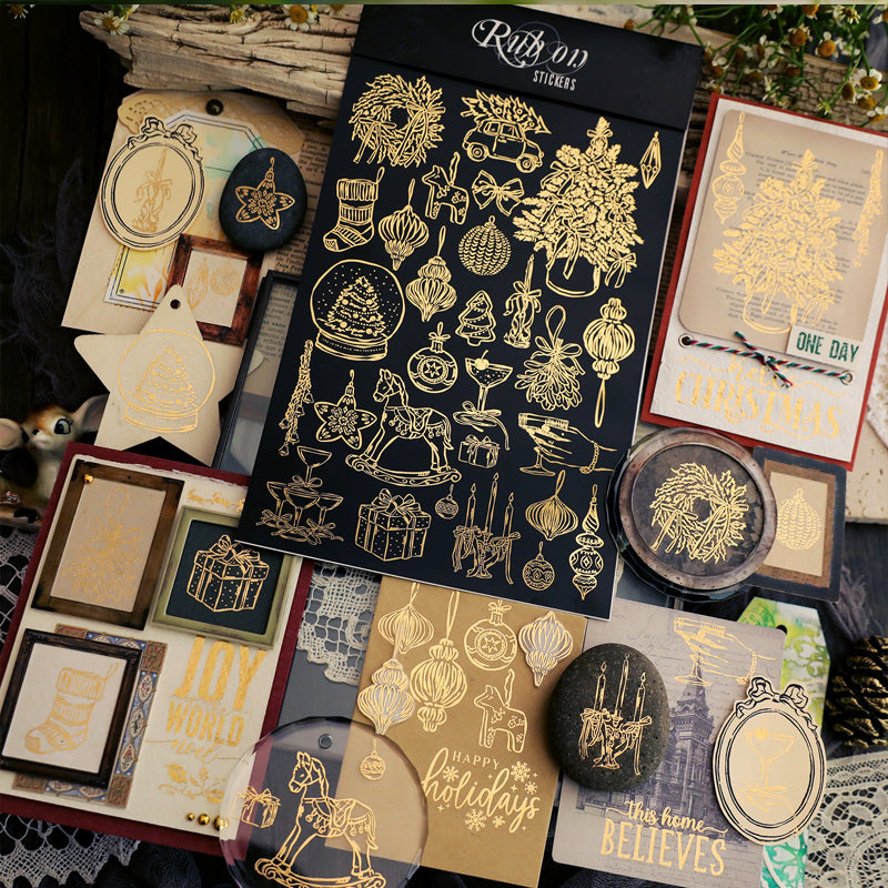 Vintage Gold Foil Christmas Rub-on Stickers