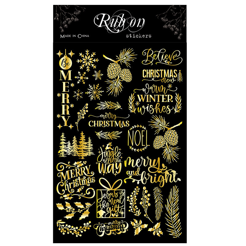 Vintage Gold Foil Christmas Rub-on Stickers