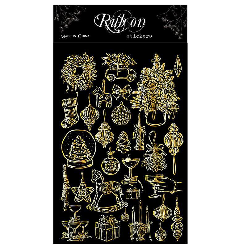 Vintage-Weihnachtsaufkleber aus Goldfolie