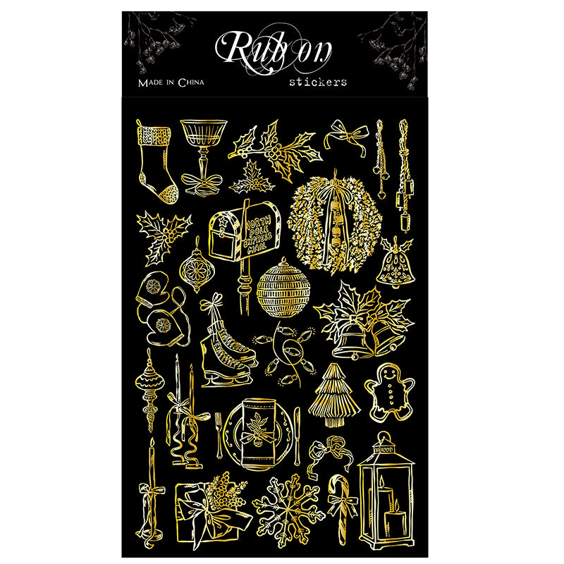 Vintage Gold Foil Christmas Rub-on Stickers