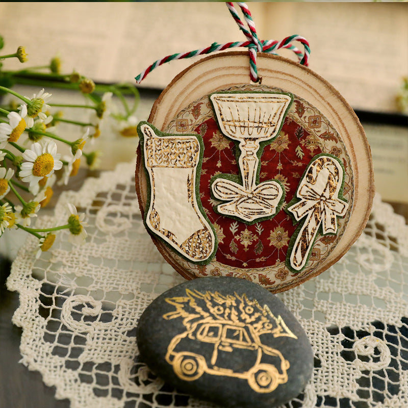 Vintage-Weihnachtsaufkleber aus Goldfolie