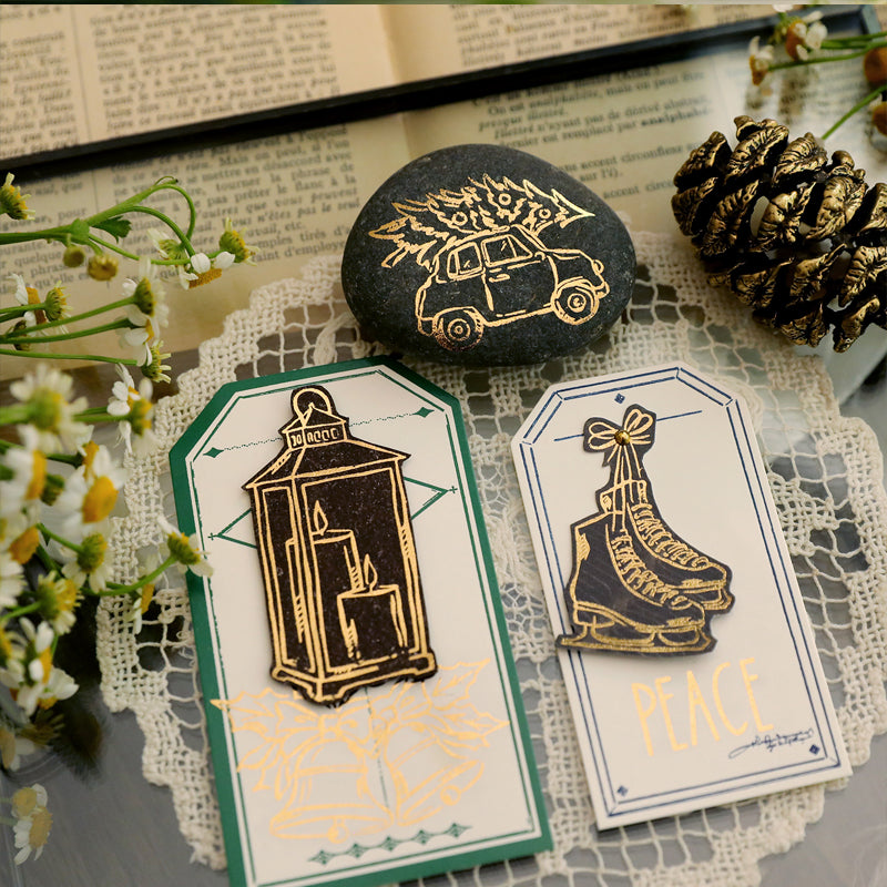 Vintage-Weihnachtsaufkleber aus Goldfolie