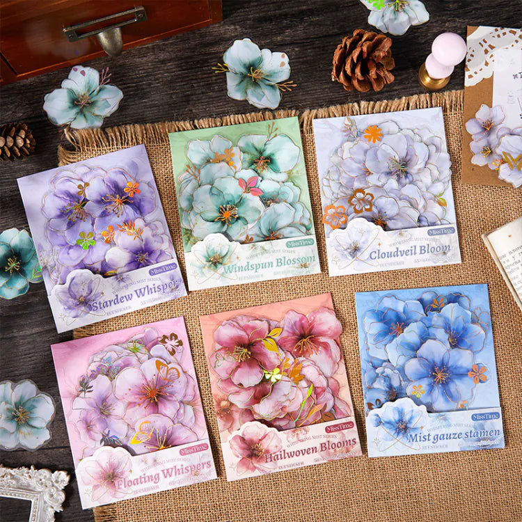 Gold Foil Floral Die-Cut PET Stickers | Large Flower Journaling Ephemera