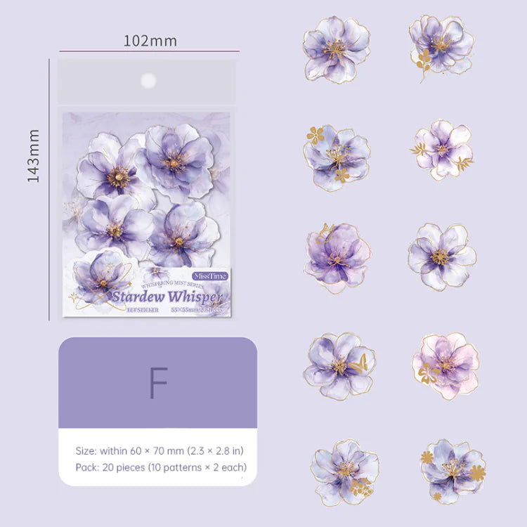 Gold Foil Floral Die-Cut PET Stickers | Large Flower Journaling Ephemera