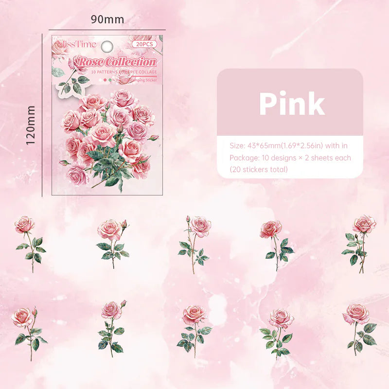 Autocollants PET roses à la feuille d'or | Éphémères floraux vintage pour journal intime