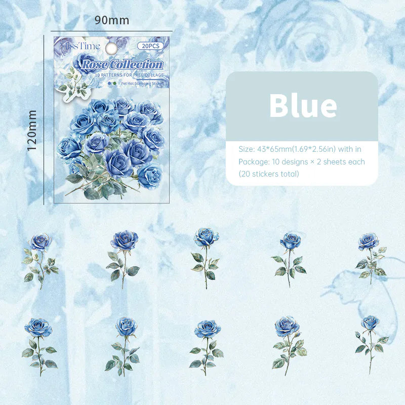 Autocollants PET roses à la feuille d'or | Éphémères floraux vintage pour journal intime