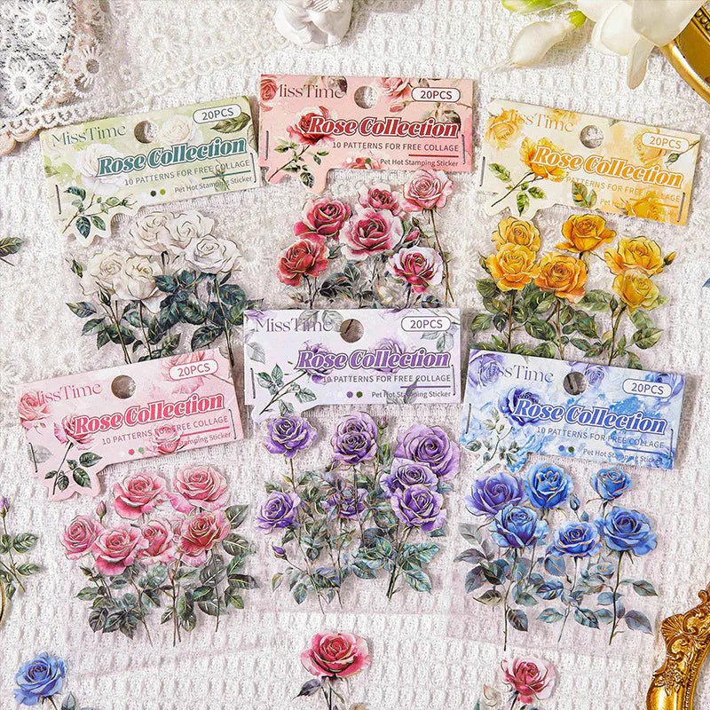 Autocollants PET roses à la feuille d'or | Éphémères floraux vintage pour journal intime