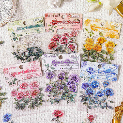 Rosen-PET-Aufkleber mit Goldfolie | Vintage-Blumen-Journaling-Ephemera