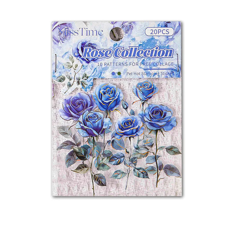 Rosen-PET-Aufkleber mit Goldfolie | Vintage-Blumen-Journaling-Ephemera