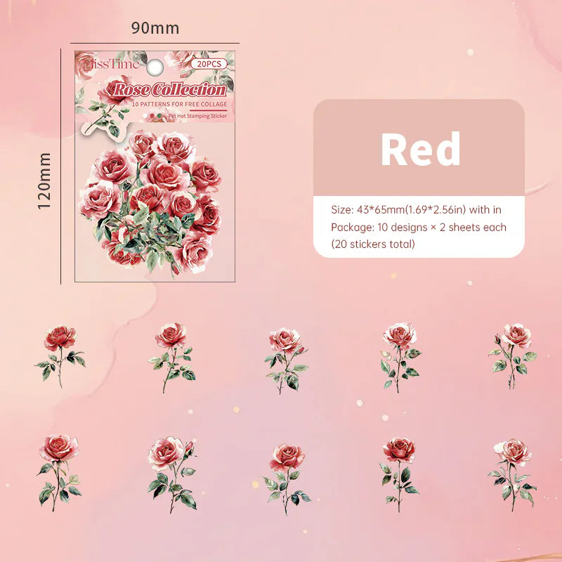 Autocollants PET roses à la feuille d'or | Éphémères floraux vintage pour journal intime