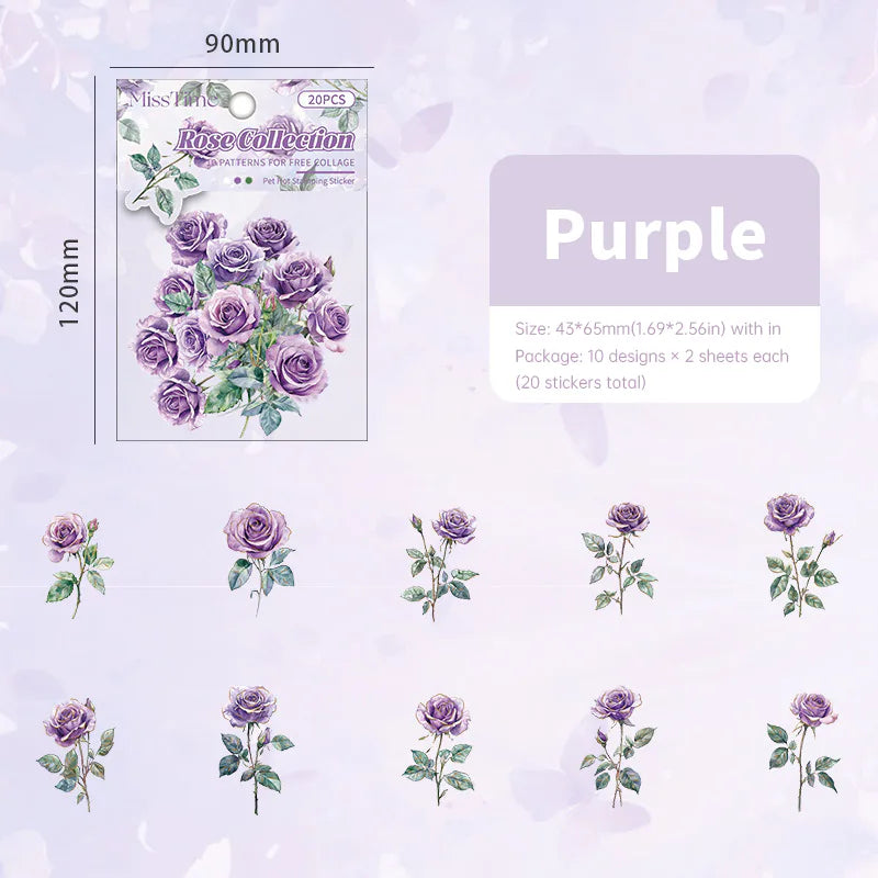 Autocollants PET roses à la feuille d'or | Éphémères floraux vintage pour journal intime