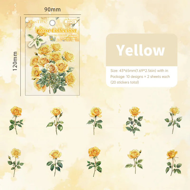 Autocollants PET roses à la feuille d'or | Éphémères floraux vintage pour journal intime
