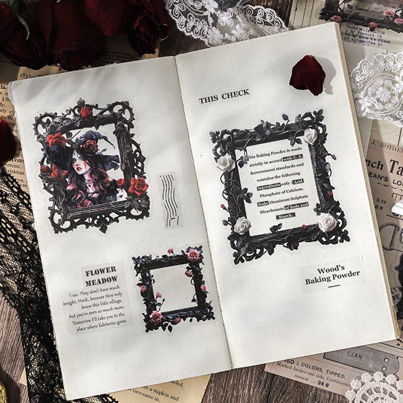 Gothic Scrapbook Flower Picture Frame Sticker