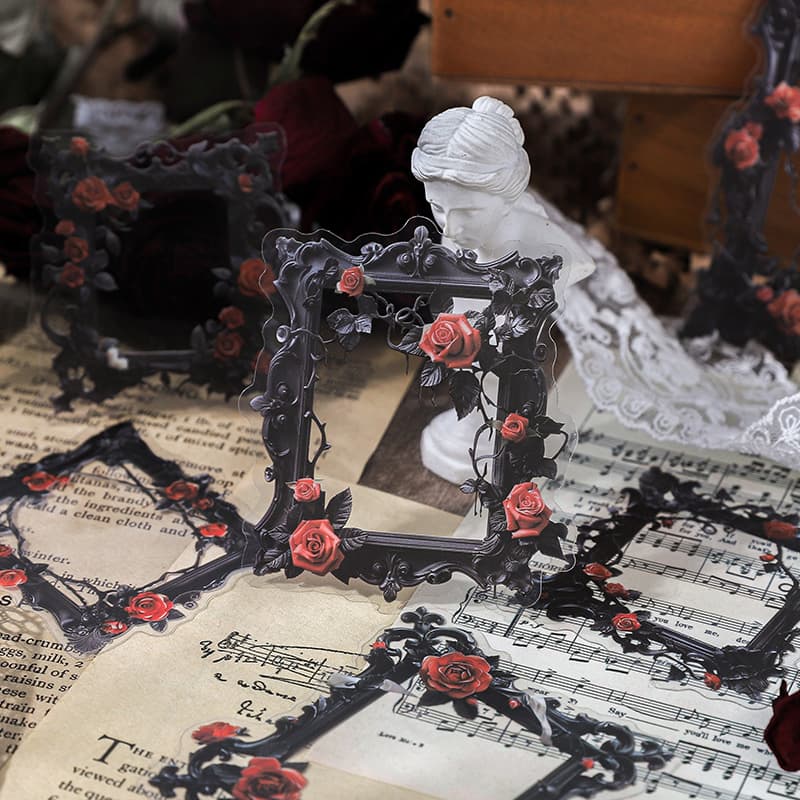 Gothic Scrapbook Flower Picture Frame Sticker