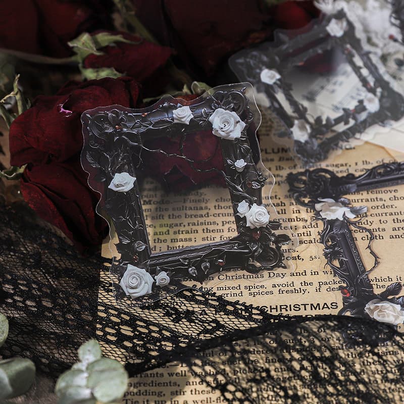 Gothic Scrapbook Flower Picture Frame Sticker