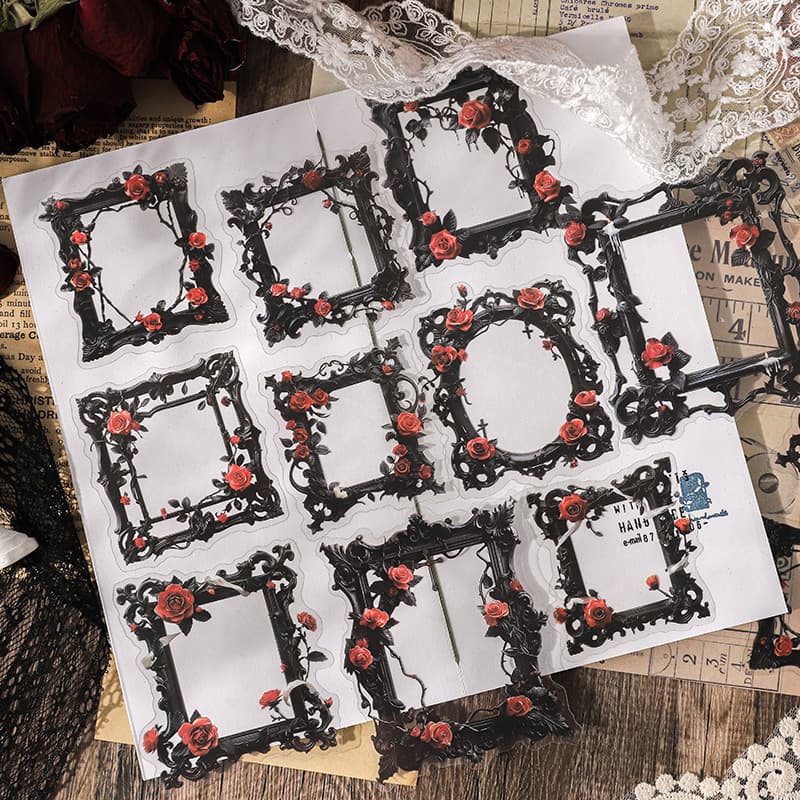 Gothic Scrapbook Flower Picture Frame Sticker