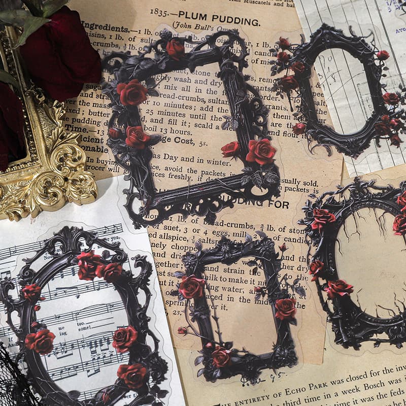 Gothic Scrapbook Flower Picture Frame Sticker