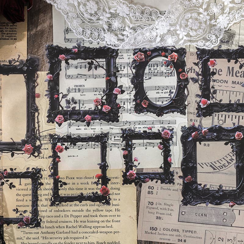 Gothic Scrapbook Flower Picture Frame Sticker