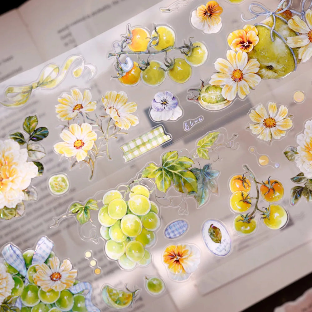 Green Grapevine & Rose Floral Die-Cut Washi & PET Tape