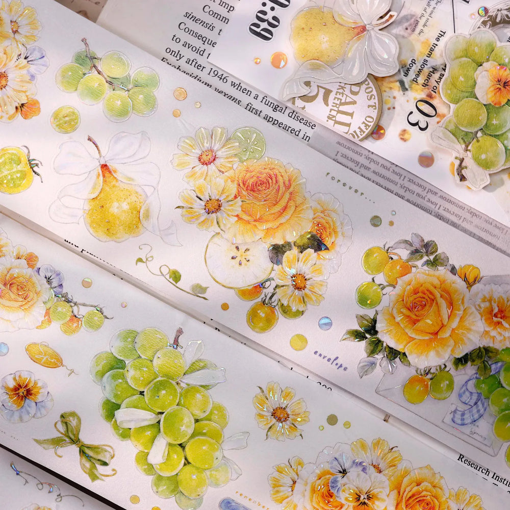Green Grapevine & Rose Floral Die-Cut Washi & PET Tape