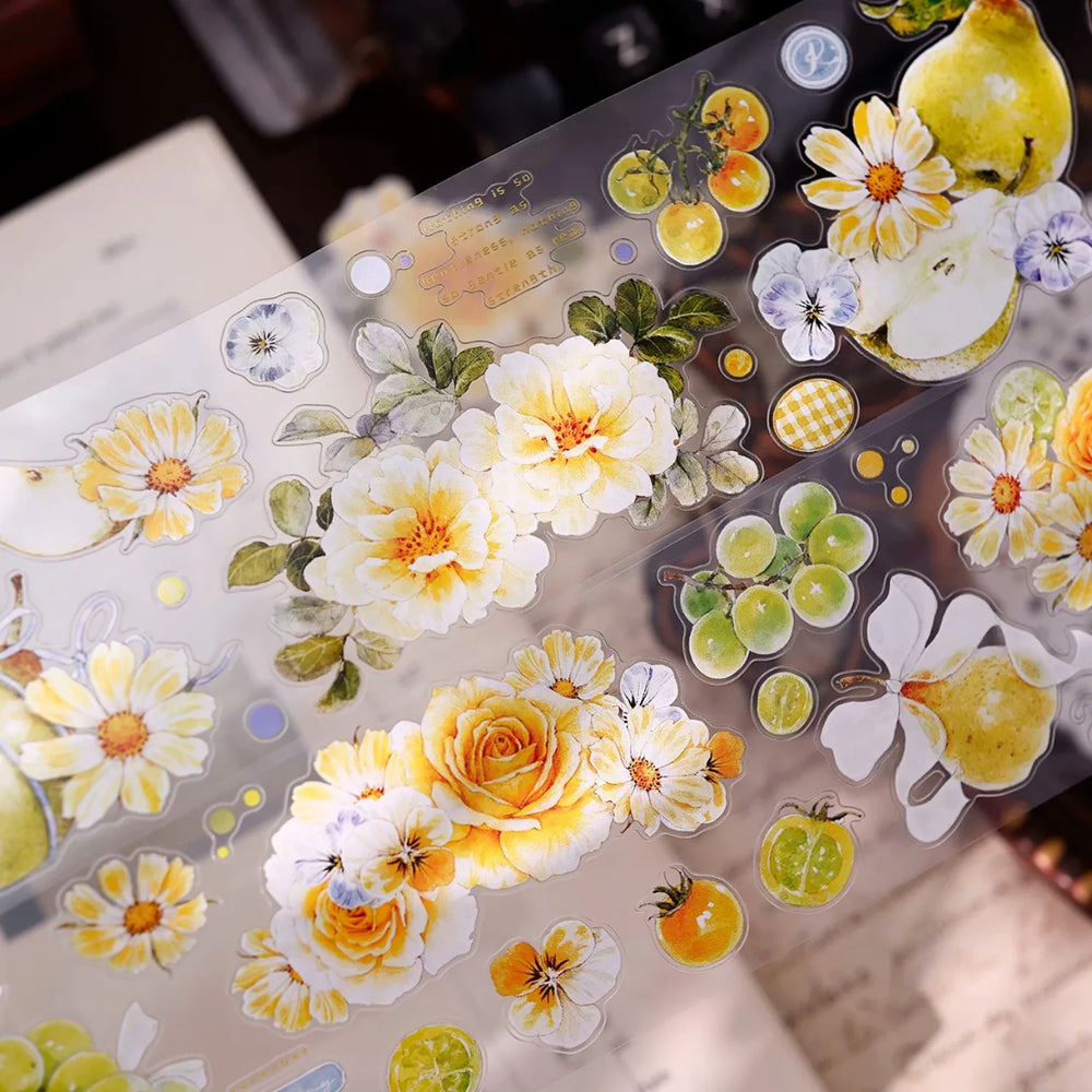 Green Grapevine & Rose Floral Die-Cut Washi & PET Tape