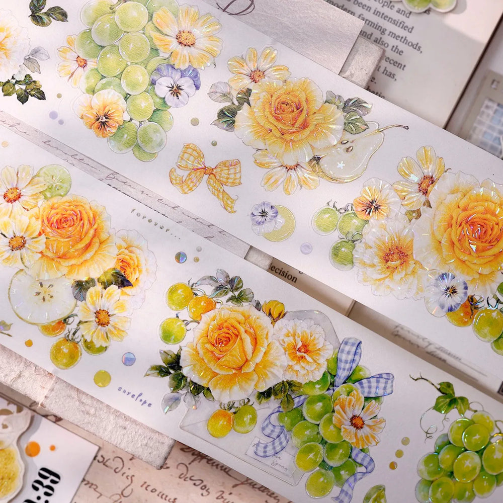 Green Grapevine & Rose Floral Die-Cut Washi & PET Tape