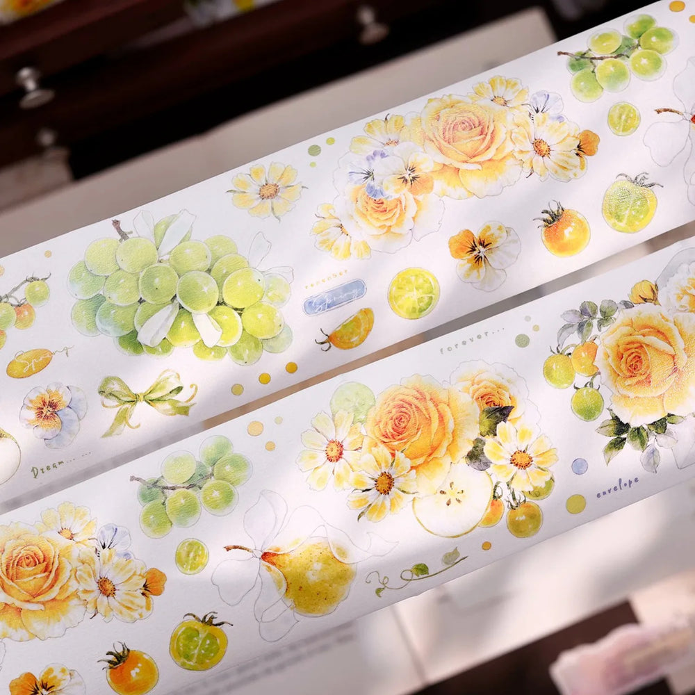 Green Grapevine & Rose Floral Die-Cut Washi & PET Tape