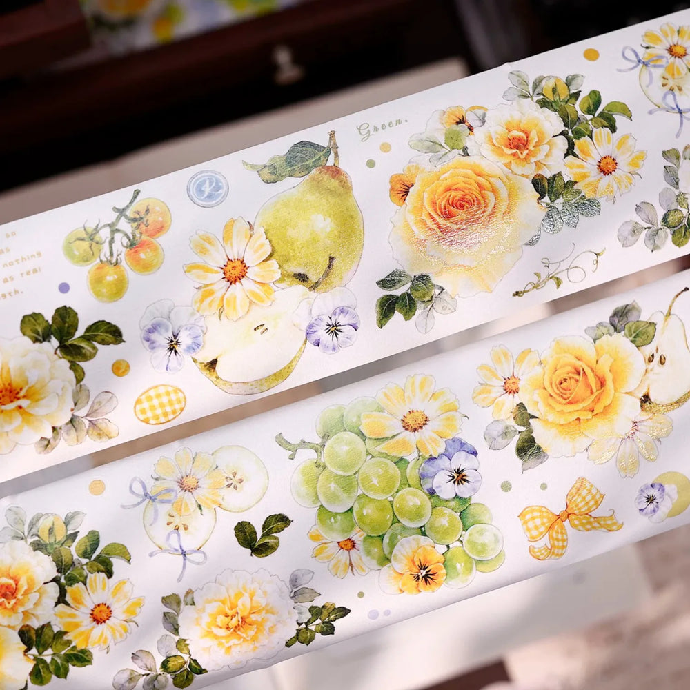 Green Grapevine & Rose Floral Die-Cut Washi & PET Tape
