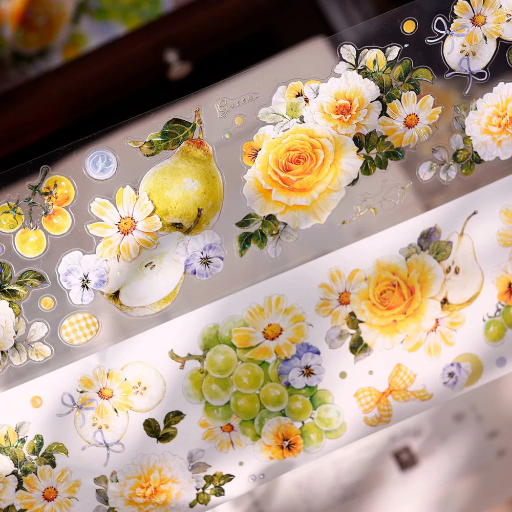 Green Grapevine & Rose Floral Die-Cut Washi & PET Tape