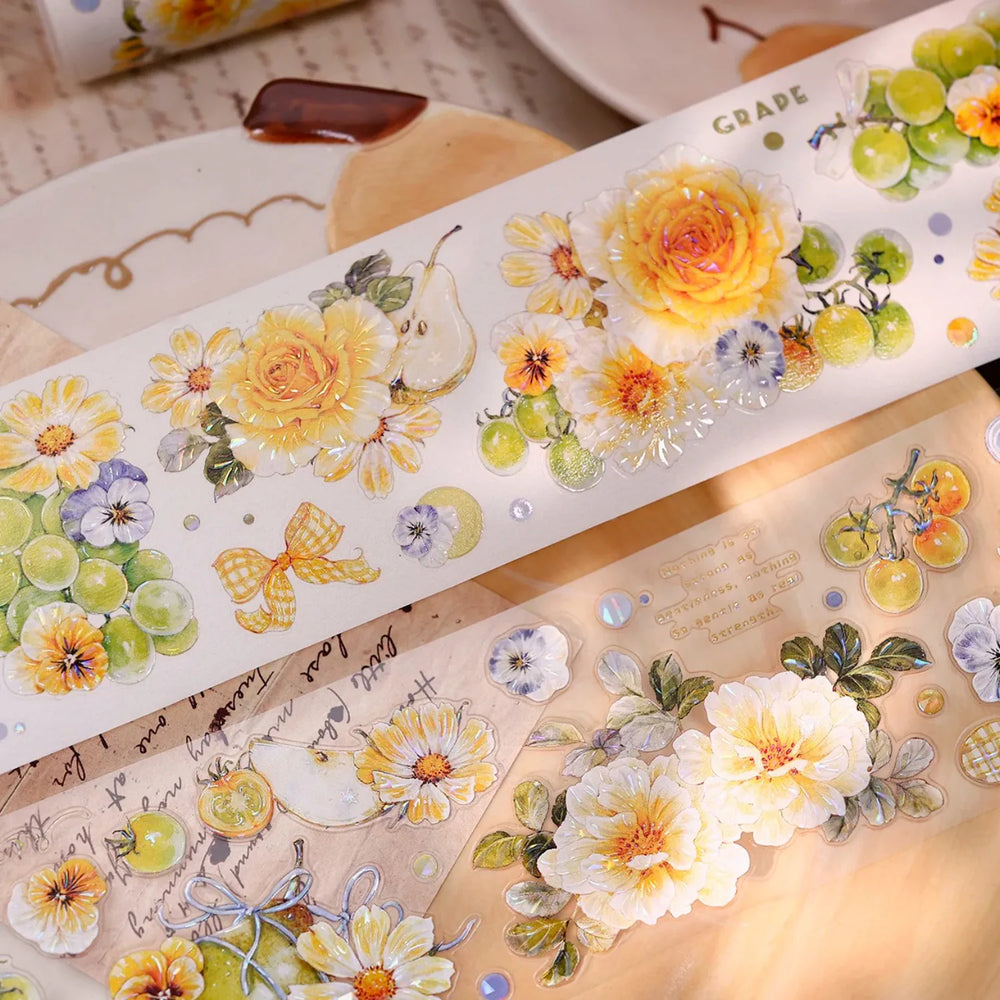 Green Grapevine & Rose Floral Die-Cut Washi & PET Tape