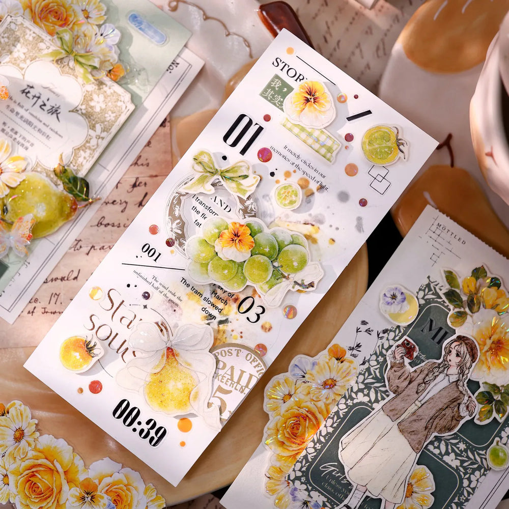Green Grapevine & Rose Floral Die-Cut Washi & PET Tape
