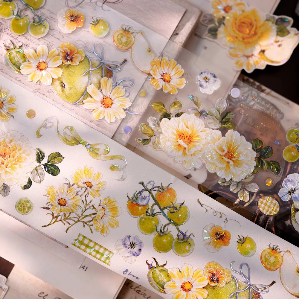 Green Grapevine & Rose Floral Die-Cut Washi & PET Tape