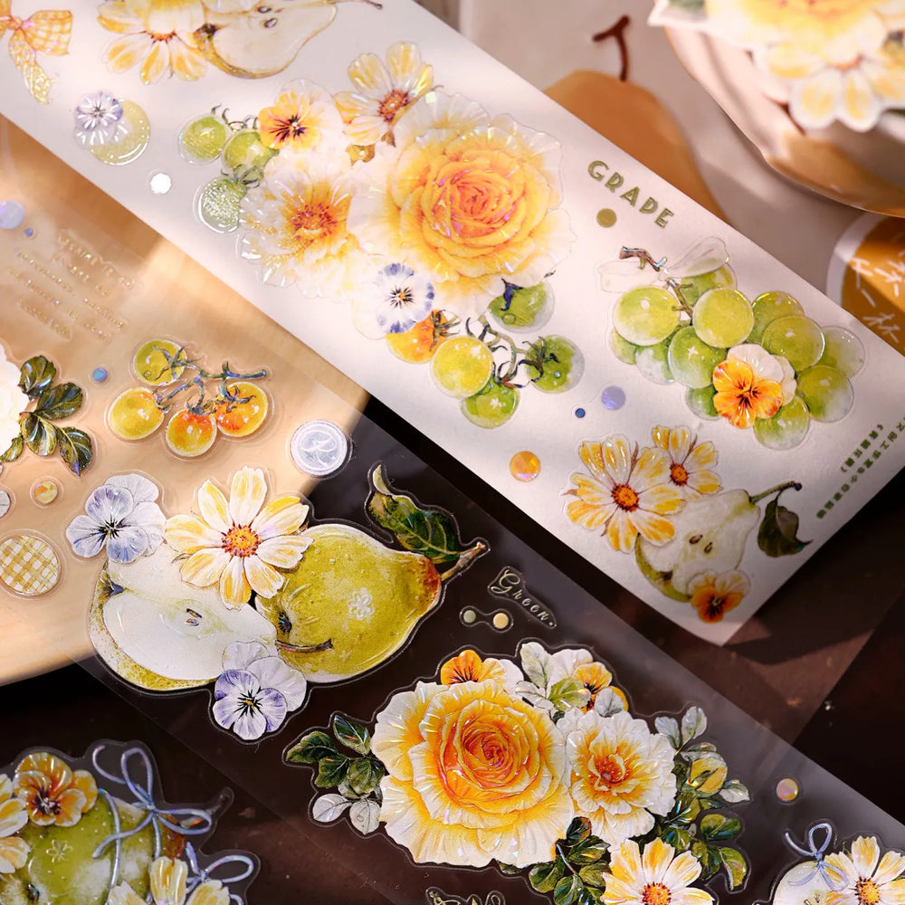 Green Grapevine & Rose Floral Die-Cut Washi & PET Tape