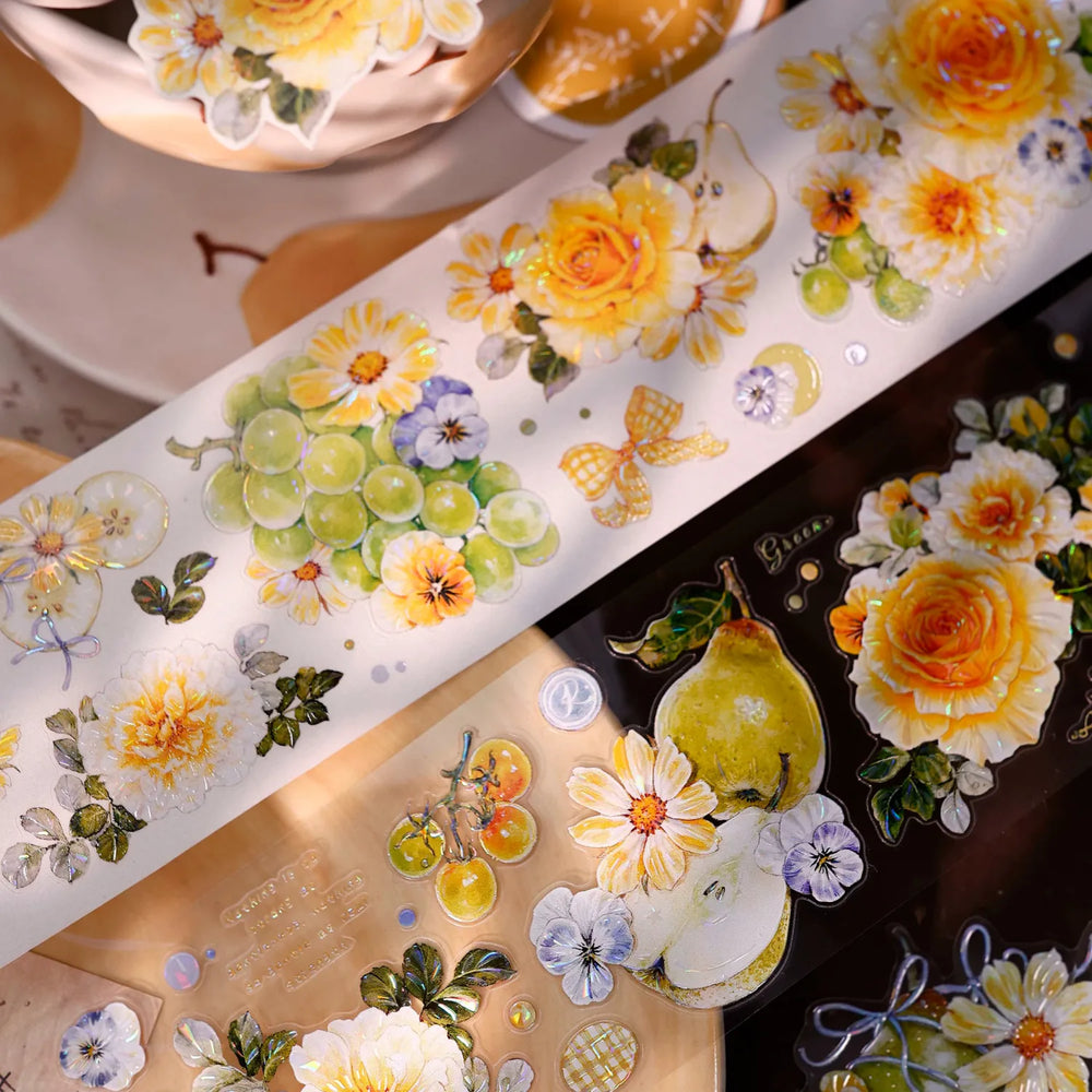 Green Grapevine & Rose Floral Die-Cut Washi & PET Tape