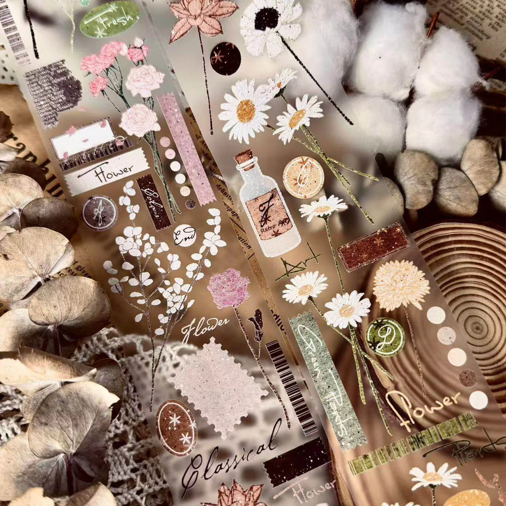 Hand-Drawn Floral Bouquet PET Tape |  Clear & Matte Journaling Ephemera