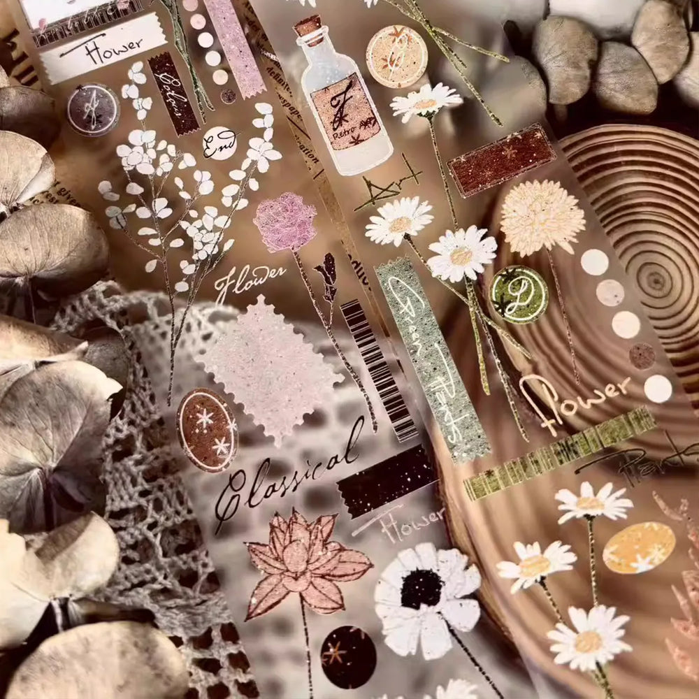Hand-Drawn Floral Bouquet PET Tape |  Clear & Matte Journaling Ephemera
