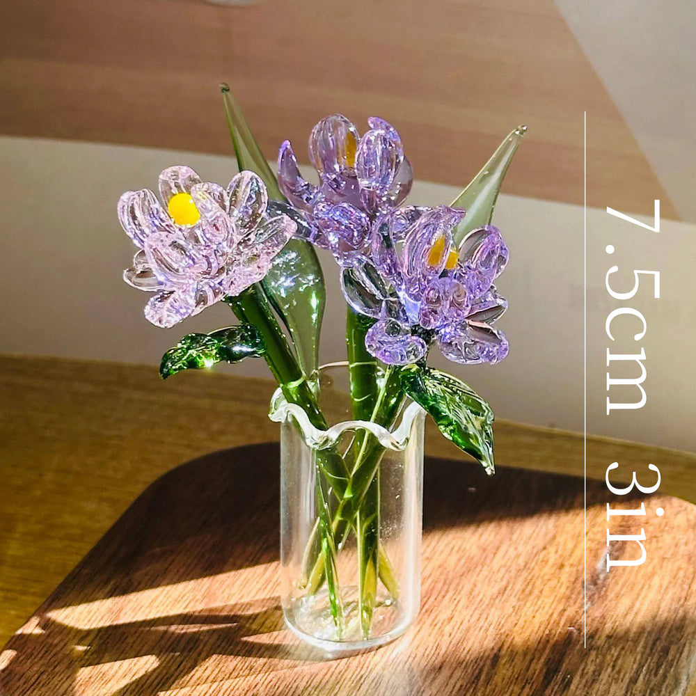 Handcrafted Mini Glass Flower Figurines –Peony Lotus