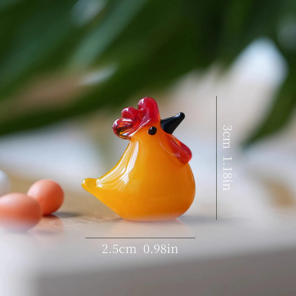 Lot de figurines miniatures artisanales en verre – Coqs dodus (lot de 2)