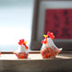 Handcrafted Tiny Glass Chicken Figurine Set – Chubby Rooster Pair