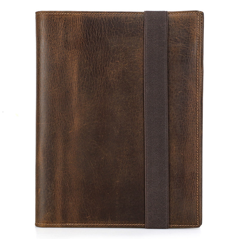 Handmade A5 Leather Notebook Cover with iPad Mini Storage