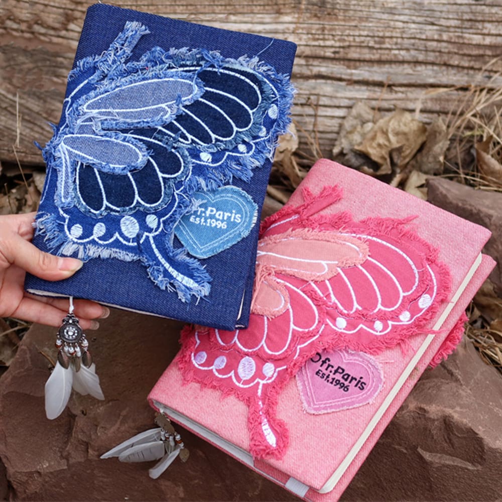 Handmade Denim Butterfly A5 journal Cover