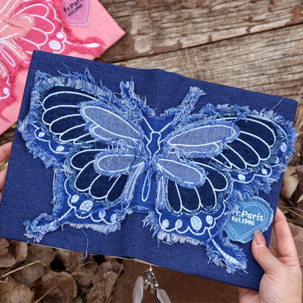 Handmade Denim Butterfly A5 journal Cover