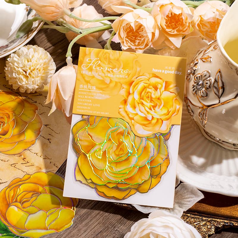 Holographic Blooming Flower Stickers Poppy Rose Pattern