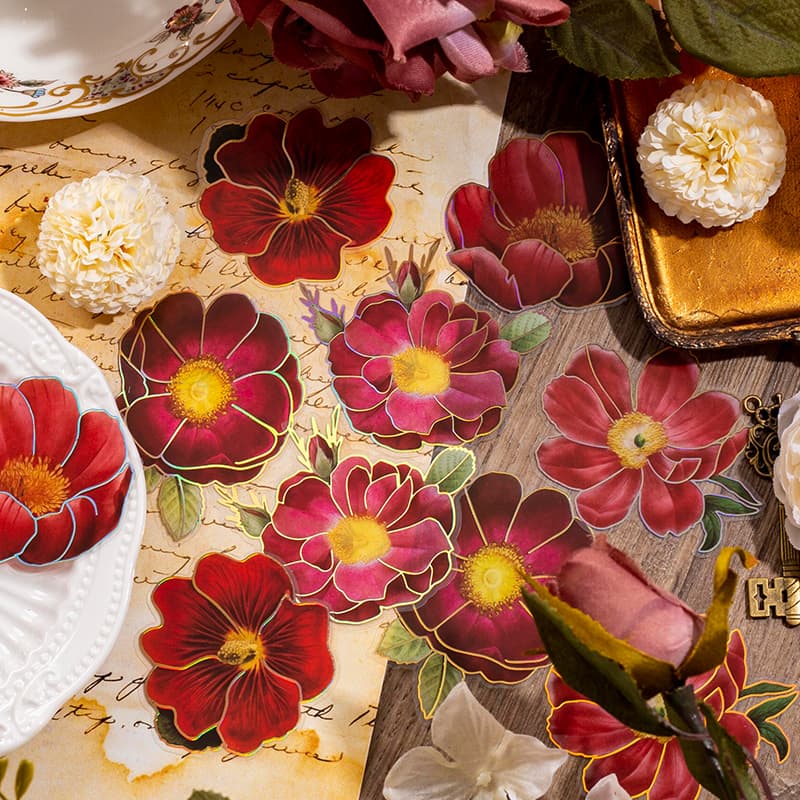 Holographic Blooming Flower Stickers Poppy Rose Pattern