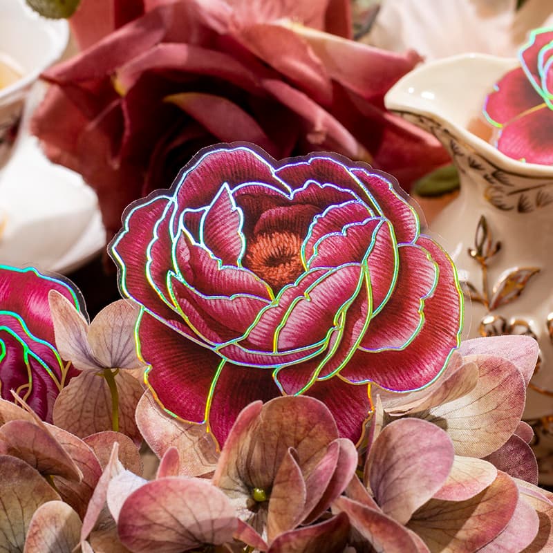 Holografische blühende Blumenaufkleber Mohnrosenmuster