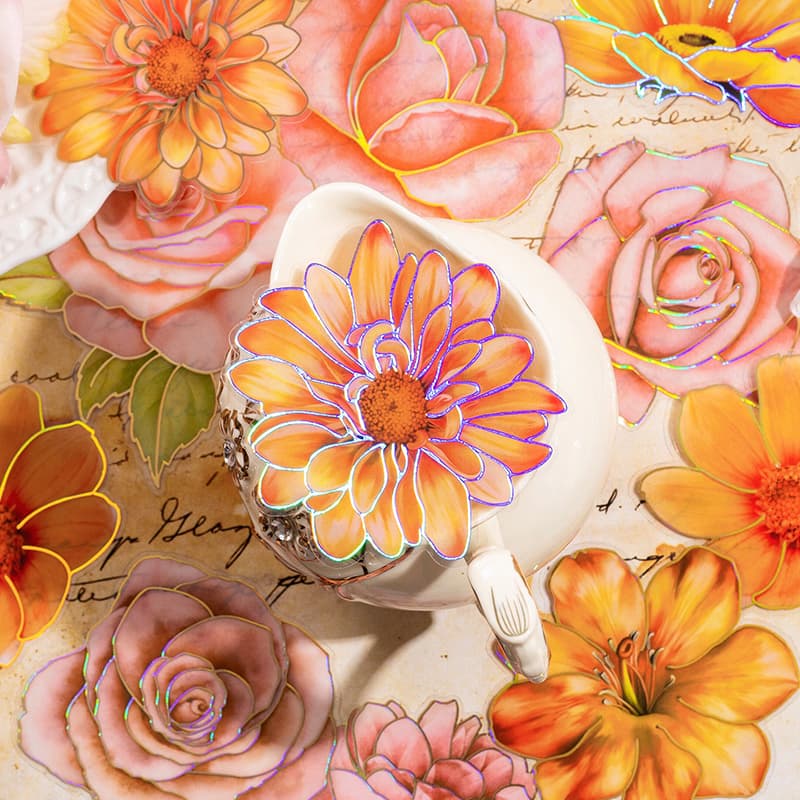 Holographic Blooming Flower Stickers Poppy Rose Pattern