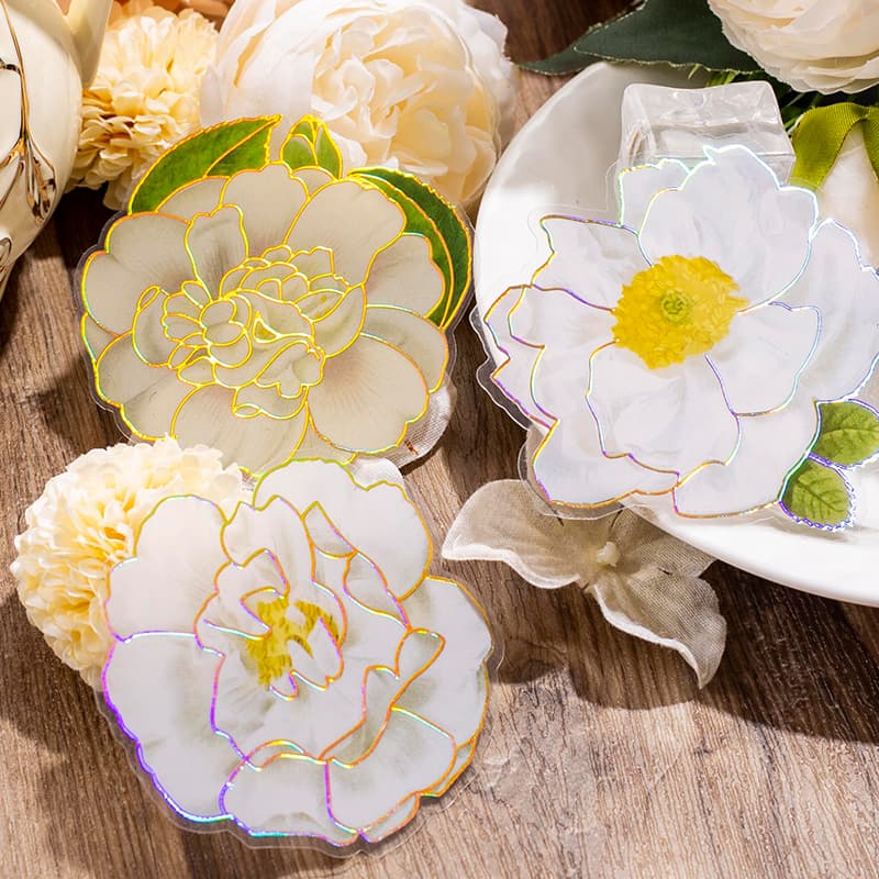 Holographic Blooming Flower Stickers Poppy Rose Pattern