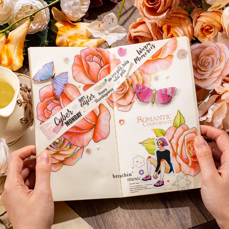 Holographic Blooming Flower Stickers Poppy Rose Pattern