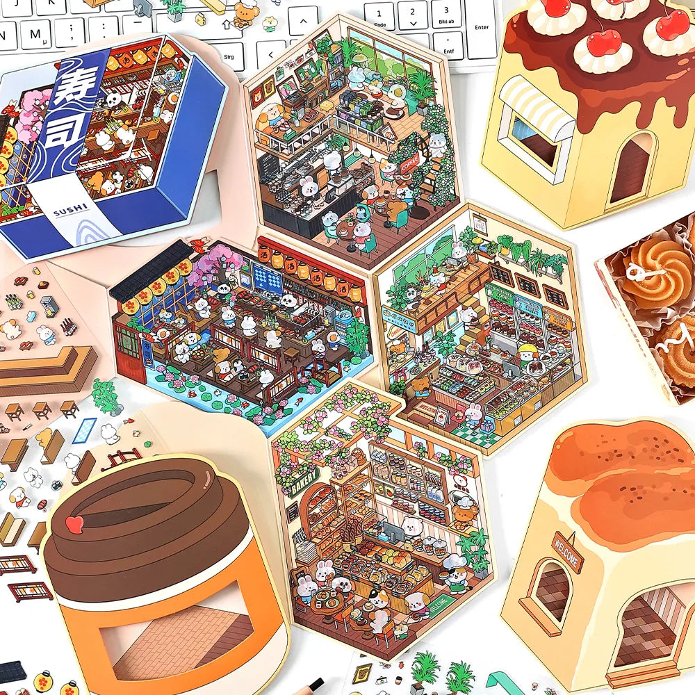 Pack de Stickers 3D Kawaii – Thèmes Sushi, Café, Boulangerie & Desserts