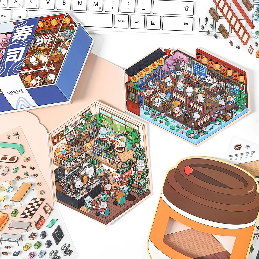 Pack de Stickers 3D Kawaii – Thèmes Sushi, Café, Boulangerie & Desserts